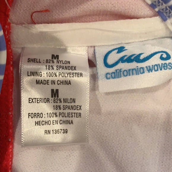 M NEW California Waves CA USA Flag Stars Bikini Top High Neck Americana NWOT - Picture 5 of 5
